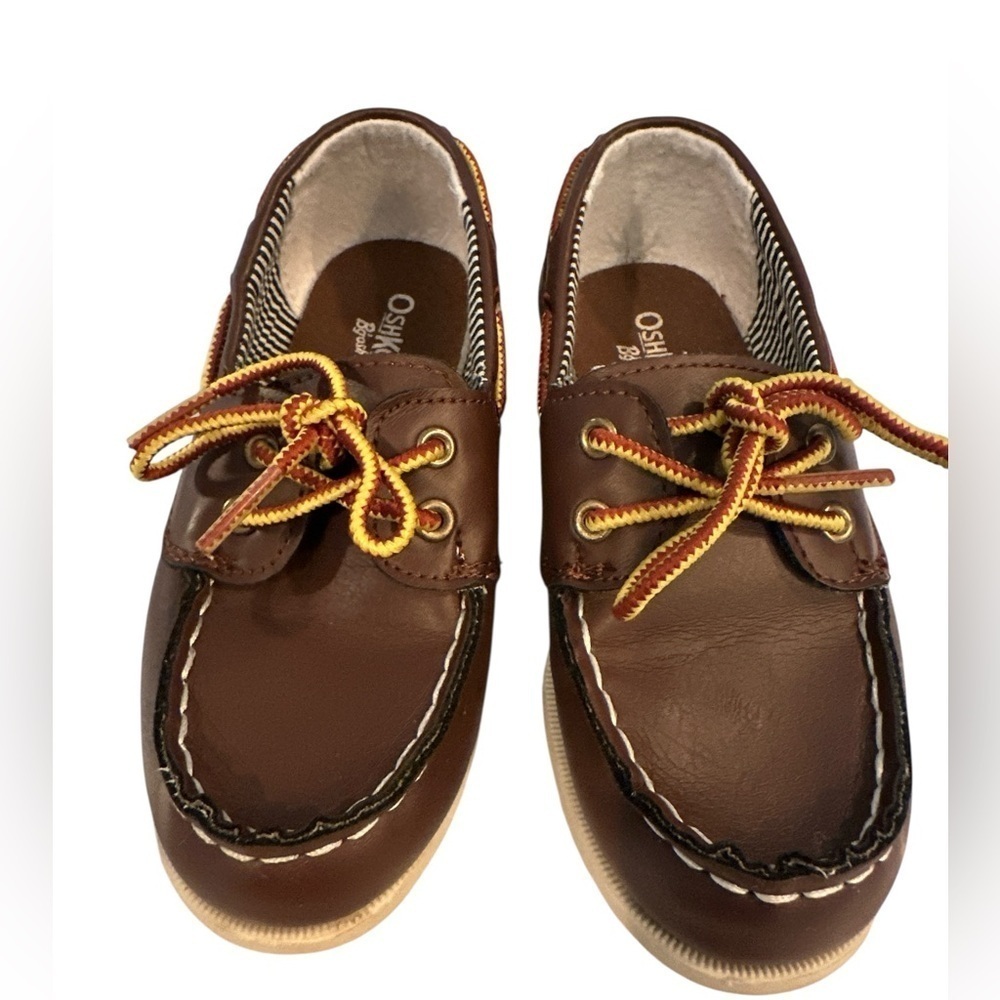 OshKosh B' Gosh Boy Brown Boat Shoes Loafers Heel Pull Tab Slip On Sz 10 VTG